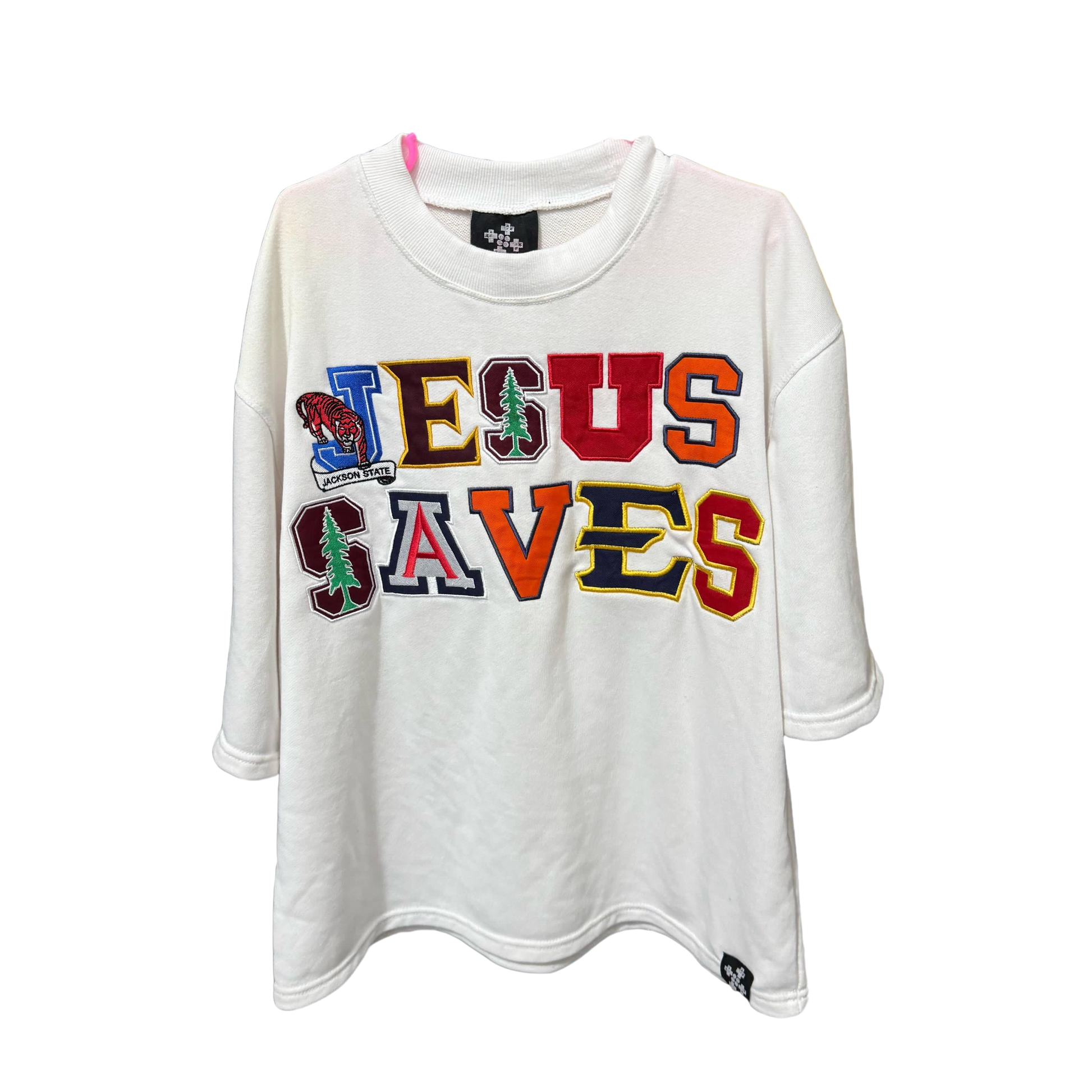 &#39;JESUS SAVES&#39; COLLEGE LOGO TEE