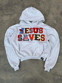 &#39;JESUS SAVES&#39; COLLEGE LOGO HOODIE