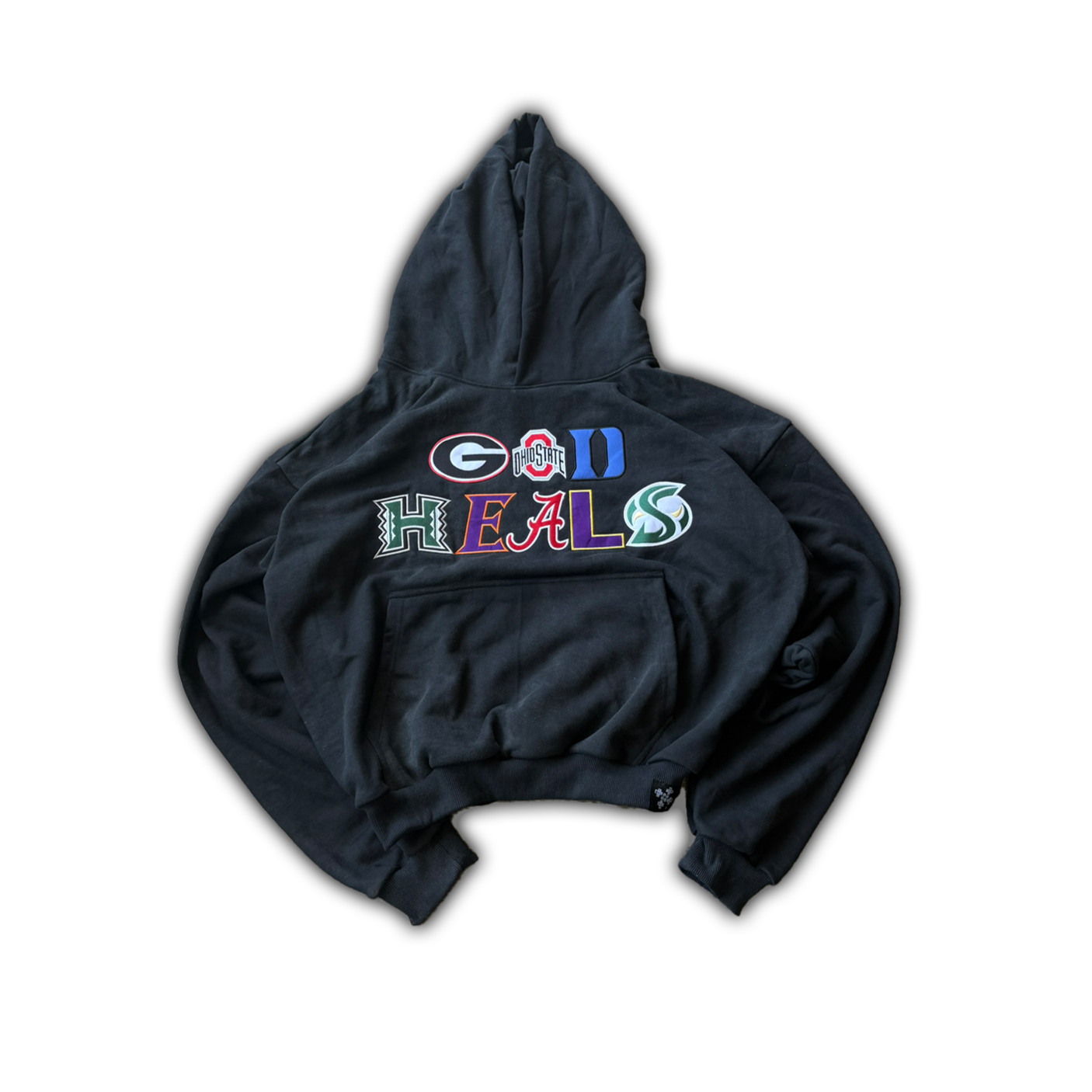 &#39;GOD HEALS&#39; COLLEGE LOGO HOODIE
